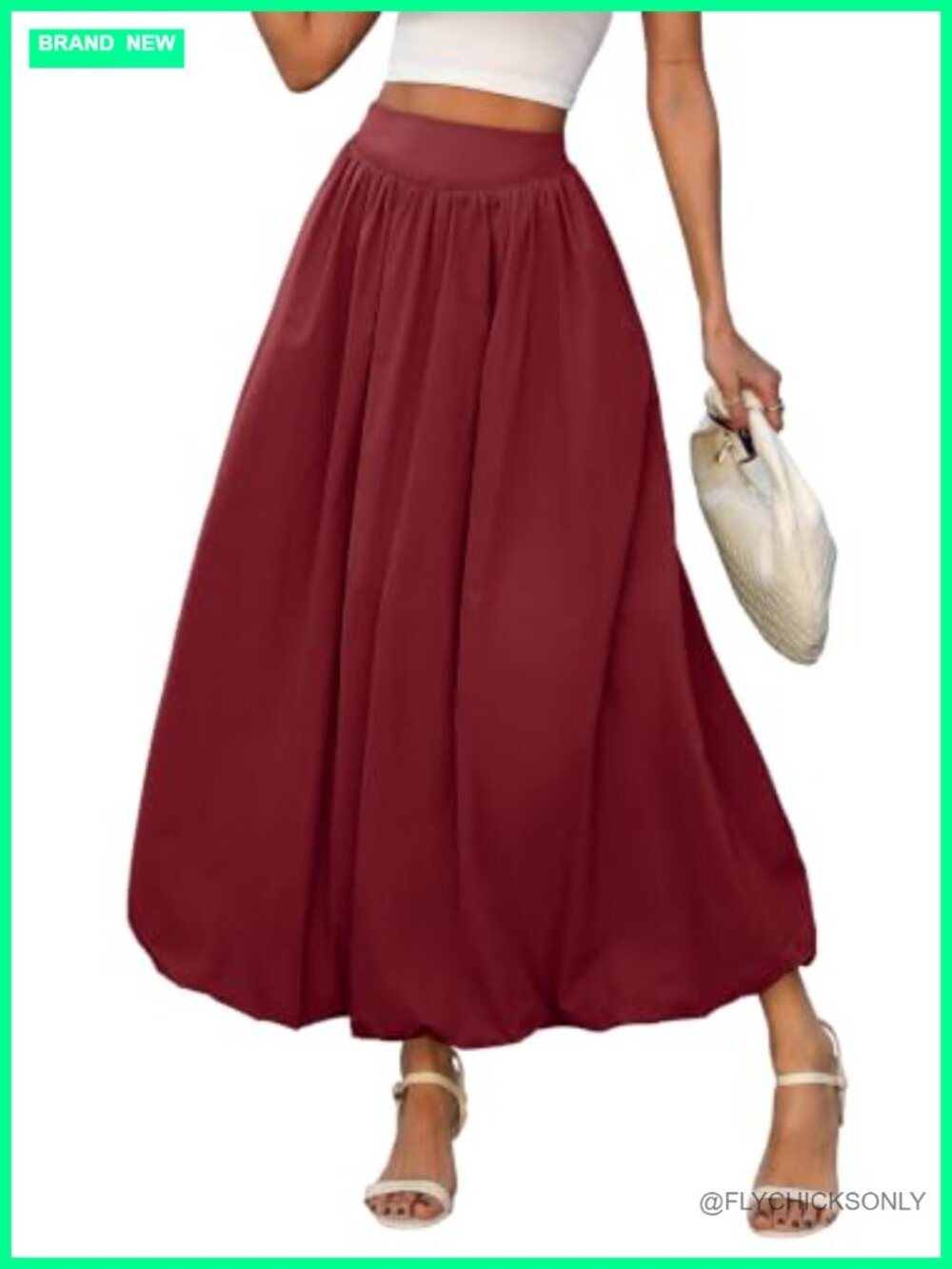 Women's Bubble Maxi Skirt Elastic Waist A-Line Puffy Hem Pleated